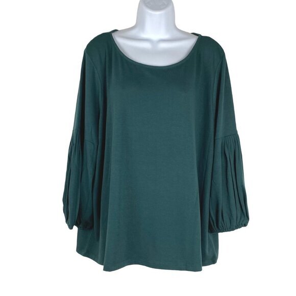 Talbots Top Puff Sleeve Green Solid‎ Polyester Blend NWT Women's 3XP - Picture 3 of 10